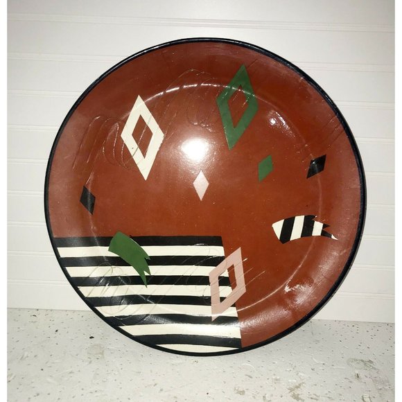 Signed Clay ART PLATTER Abstract Design Geometric 17"Glazed Modern - Picture 2 of 9